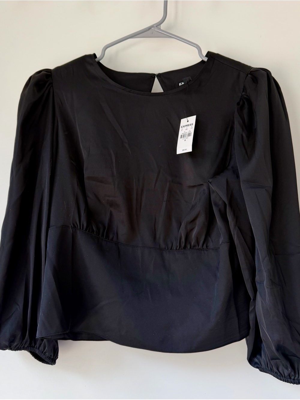 Express Black Peplum Puff-Sleeve Blouse